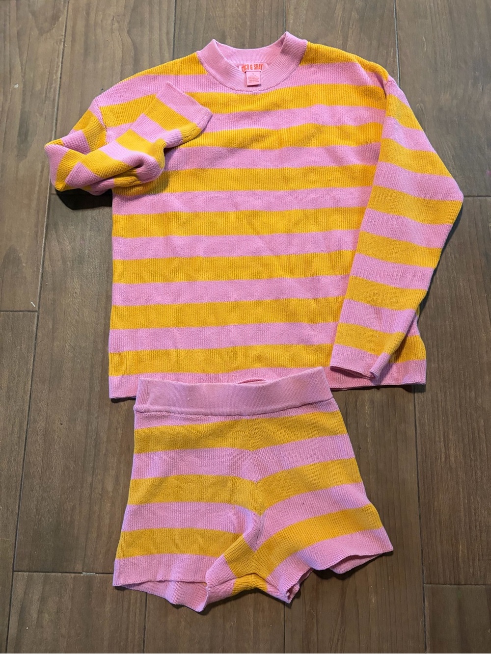 Pink & Yellow Striped Set - Cozy Knit
